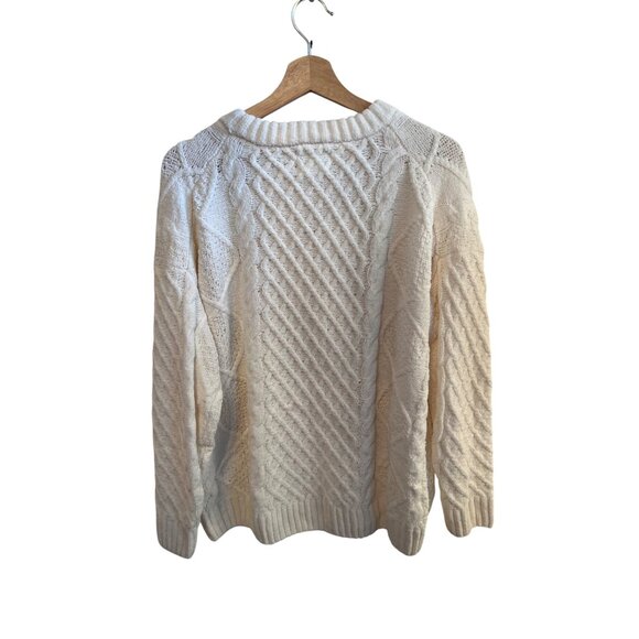 Pink Republic White Cream Cable Knit Crewneck Long Sleeve Sweater Women's Size L - Picture 4 of 4